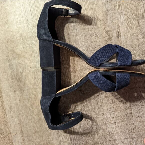 Dune London blue suede sandal ankle strap block heel sz 40 euc - Picture 4 of 5